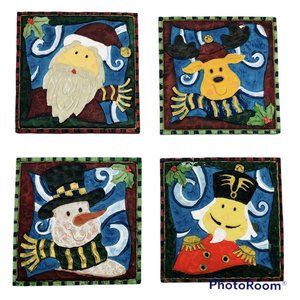 Set of 4 Hand Crafted Hand Painted Holiday Christmas Decorative Coasters 3.75"